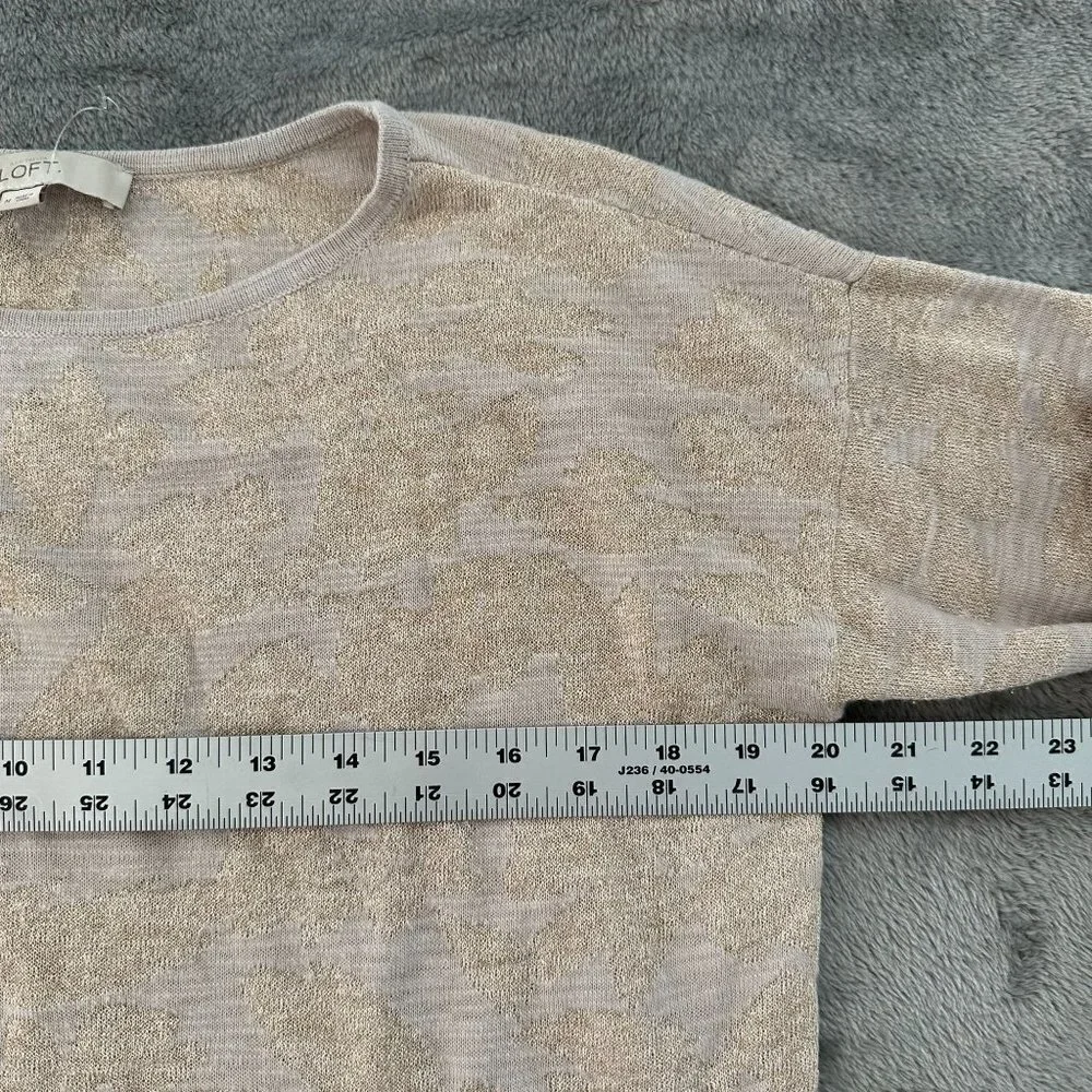 Loft Crew Neck Pullover Sweater Women's MEDIUM Gold Tan Floral